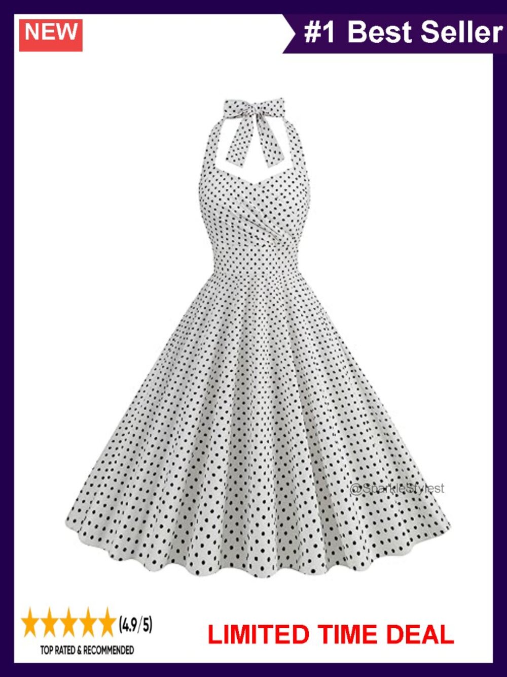Vintage 1950s Retro A-Line Swing Party Dress Sleeveless